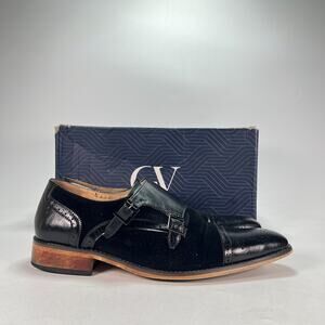 Gino Vitale Black Leather Double Monk Strap Brogue Dress Shoes GV927 Men's Sz 11